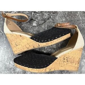 Apt. 9 Women's New Defined‎ Comfort Jacques Black & Beige Cork Wedge Heels Sz 10